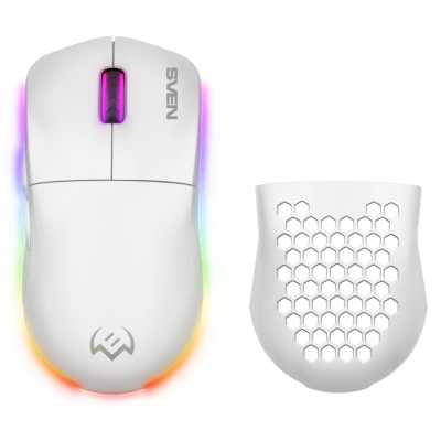 Мышь беспроводная SVEN RX-G980W белая (6+1кл. 50-26000 DPI, ПО, RGB-подсветка, игров. упак) SV-022792