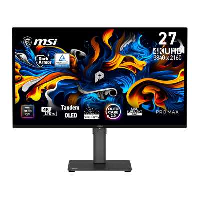 Монитор MSI 9S6-3PF8CA-020 26.5" MSI PRO MAX 271UPX12G QD-OLED, 3840x2160, 120Hz, 0,03ms, 250сd/m, 1500000:1 / 2xHDMI(2.1), DP(1.4a), Type-C(PD-15W) / HAS, Pivot, Swivel, InPSU, Speakers, Vesa 100, Black