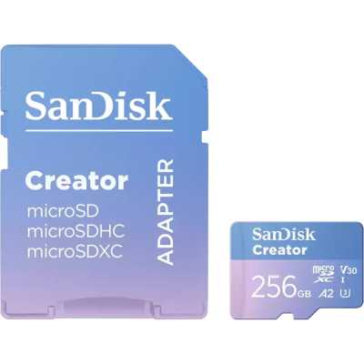 Флеш карта microSDXC 256GB SanDisk Creator Class 10, UHS-I, W130, R 190 МБ/с, <SDSQXAV-256G-GN6MS> а