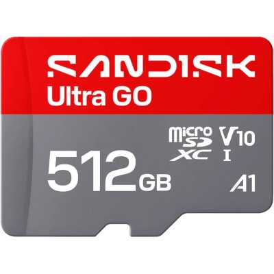 Флеш карта microSDXC 512GB SanDisk Ultra Class 10, UHS-I, R 190 МБ/с, <SDSQUGN-512G-GN6MN> адаптер