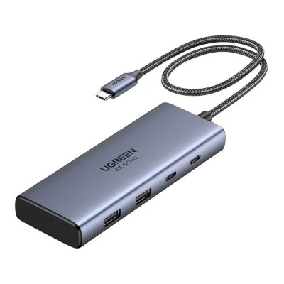Медиаконвертер UGREEN CM498 (45379) 4-in-1 4K@60Hz USB-C to 2*USB-A 3.2+2*USB-C 3.2+2*HDMI+PD Port Converter. Цвет:серый 45379_