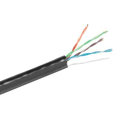 Кабель UTP 4 пары кат.5e ExeGate EX190974RUS 100% медь, 24AWG, для внешней прокладки, с тросом, 305м, черный PE