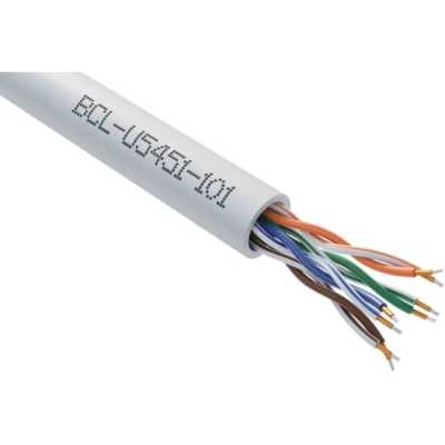 Кабель витая пара Bion BCL-U5451-101-100 U/UTP, кат.5e, 4x2x0,51мм AWG 24, CCA, в копмлекте 4 коннектора+ 4 колпачка; одножильный, PVC, для внутренней прокладки, 100м, серый