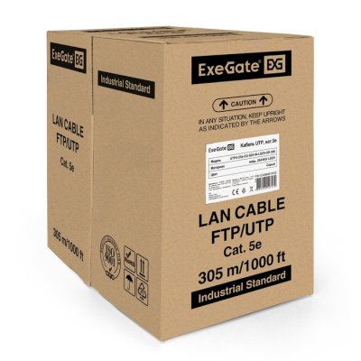 Патч-корды медные EXEGATE 1864295 — EX289281RUS Кабель ExeGate UTP4-C5e-CU-S25-IN-LSZH-GR-305 UTP 4 пары кат.5e медь, 25AWG, LSZH, бухта 305м, серый