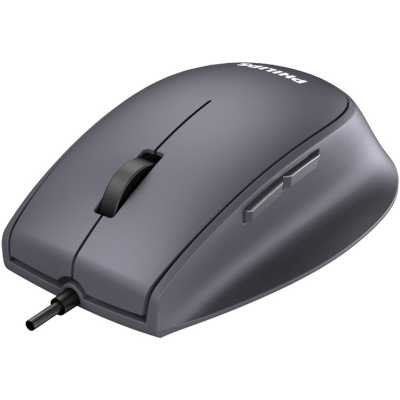 Philips Проводная Мышь SPK7327, 5 кноп., USB 2.0, 1600dpi, бесшумная, Чёрный
