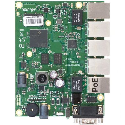 Плата маршрутизатора RB450Gx4 без корпуса RouterBOARD 450Gx4 with four core 716MHz Atheros CPU, 1 Gb RAM, 5 Gigabit LAN ports, PoE OUT on port #5, RouterOS L5
