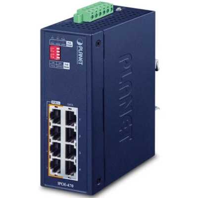 Инжектор PLANET IPOE-470 IP30 Industrial 4-port 10/100/1000T 95W 802.3bt PoE++ Injector Hub (240 Watts PoE budget, PoE Usage LED, BT&PoH/Force DIP switch, -40~75 degrees C, dual 48V~54V DC)