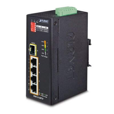 Индустриальный PoE коммутатор Planet ISW-514PTF для монтажа в DIN-рейку IP30 4-Port/TP + 1-Port Fiber(SFP) POE Industrial Fast Ethernet Switch (-40 to 75 C)