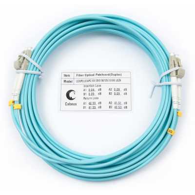 Коммутационный шнур оптический Cabeus Tight Buffer, Duplex LC/LC, OM3 50/125, LSZH, 7м, d= 3мм, серый хвостовик, аква