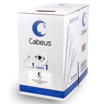 Кабель витая пара экранированная Cabeus FTP-4P-Cat.5e-SOLID-LSZH-GY FTP (F/UTP), cat. 5e, 4 пары (24 AWG), одножильный, серый, экран - фольга, LSZH, нг(А)-HF, (305 м)