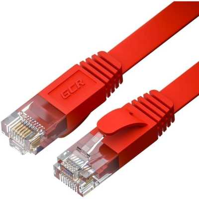 Патч-корд GCR PROF плоский прямой 10.0m, UTP медь cat.6, красный, 30 AWG, ethernet high speed 10 Гбит/с, RJ45, T568B, GCR-52851
