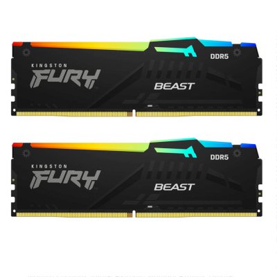 Оперативная память Kingston Fury Beast, DDR5, 16GB (2x8GB), 5200MHz, CL40, DIMM, с радиаторами, RGB, черный