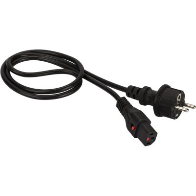 Шнур питания LANMASTER с блокировкой C13-Schuko прямая, 3х0.75, 220В, 10А, черный, 3 м.
