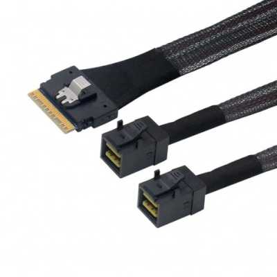 Кабель LR-Link SlimSAS x8 to 2 x miniSAS HD (SFF-8654 x8 - 2 x SFF-8643) Cable, 800мм