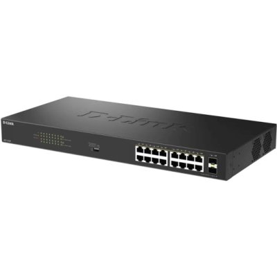 Коммутатор D-Link DGS-1018P/B1A, 16×1 Гбит/с + 2×1 Гбит/с SFP, неуправляемый