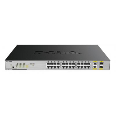 Коммутатор D-Link DGS-1026MP/B2A, 24×1 Гбит/с + 2×1 Гбит/с Combo, неуправляемый