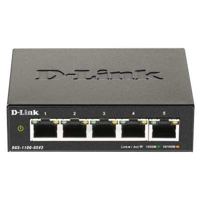 Коммутатор D-Link DGS-1100-05V2/A1A, 5×1 Гбит/с, настраиваемый