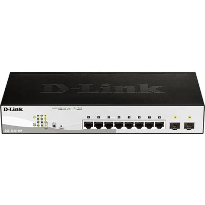 Коммутатор D-Link DGS-1210-08P/G3A, 8×1 Гбит/с PoE + 2×1 Гбит/с SFP, настраиваемый