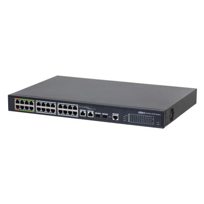 Коммутатор Dahua DH-LR2226-24ET-360, 24×100 Мбит/с + 2×1 Гбит/с + 2×1 Гбит/с Combo, управляемый