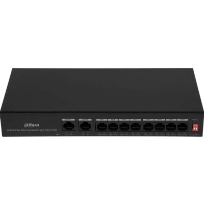 Коммутатор Dahua DH-PFS3010-8ET-65, 8×100 Мбит/с + 2×100 Мбит/с, неуправляемый