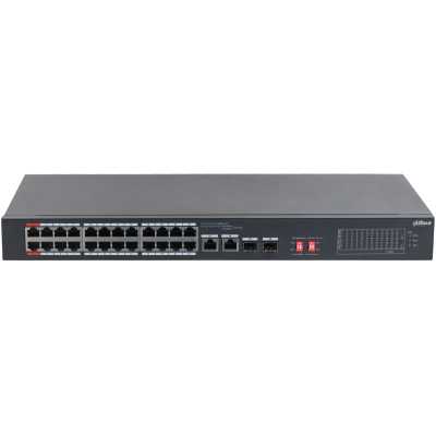Коммутатор Dahua DH-S3226-24ET-240, 24×100 Мбит/с PoE + 2×1 Гбит/с Combo, неуправляемый