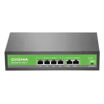 Коммутатор Digma DSP204F-2F-T80 V1, 6×100 Мбит/с, неуправляемый