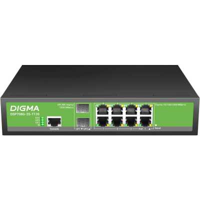 Коммутатор Digma DSP708G-2S-T135 (L2+) 8x1Гбит/с 2SFP 8PoE 8PoE+ 135W управляемый