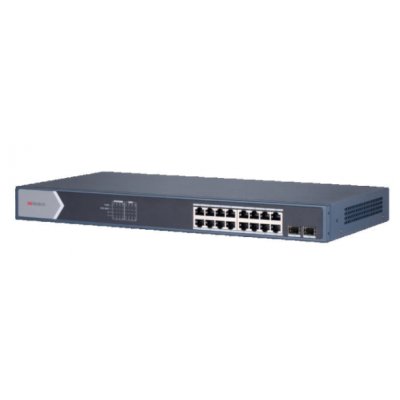 Коммутатор HiWatch DS-S1816GP, 16×1 Гбит/с PoE + 2×1 Гбит/с SFP, неуправляемый