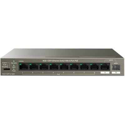IP-COM G1110PF-8-102W Коммутатор неуправляемый PoE, 10 портов, 9x1 Гбит/с, SFP 1х1 Гбит/с, PoE 8х30 Вт (до 92 Вт), настольный