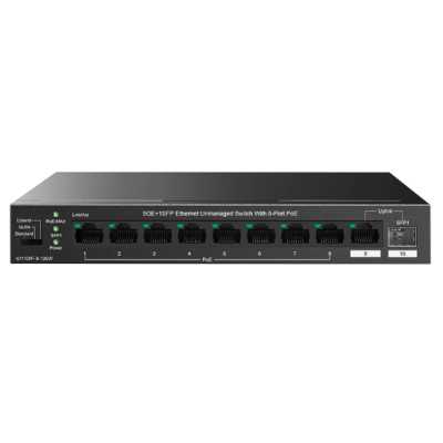 Коммутатор неуправляемый IP-COM G1110PF-8-120W PoE, 10 портов, 9x1 Гбит/с, SFP 1х1 Гбит/с, PoE 8х30 Вт (до 102 Вт)