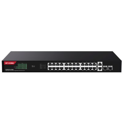 Коммутатор неуправляемый IP-COM G1128P-24-410W PoE, 28 портов, 26x1 Гбит/с, SFP 2x1 Гбит/с, PoE 24x30 Вт (до 370 Вт)