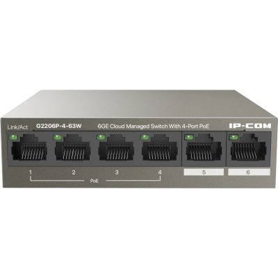 Коммутатор сетевой IP-COM G2206P-4-63W 4x10Base-T/100Base-TX/1000Base-T 2x1000Base-T PoE порты 4 Количество портов PoE+ 4 G2206P-4-63W