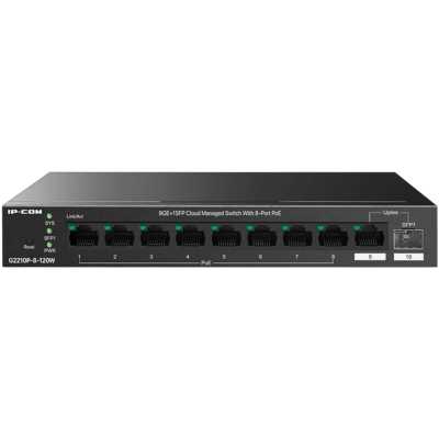 Коммутатор управляемый IP-COM G2210P-8-120W PoE, 10 портов, 9x1 Гбит/с, SFP 1x1 Гбит/с, PoE 8x30Вт (до 110 Вт)