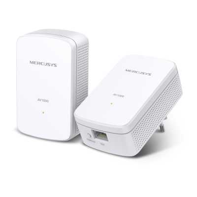 Комплект гигабитных адаптеров Mercusys AV1000 Gigabit Powerline Kit, HomePlug AV2 standard, 1 Gigabit port, 300m over electrical circuits, plug and play.