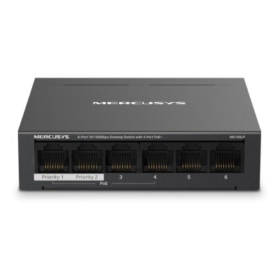 Коммутатор настольный Mercusys MS106LP с 6 портами 10/100 Мбит/с (4 порта PoE+)