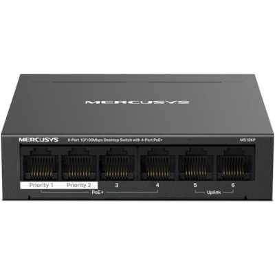 Коммутатор настольный Mercusys MS106P с 6 портами 10/100 Мбит/с (4 порта PoE+)