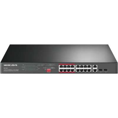 Kоммутатор 16-портовый монтируемый в стойку PoE+ Mercusys MS118CP 10/100 Мбит/с с 2 гигабитными портами