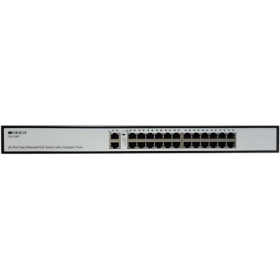 Коммутатор неуправляемый PoE ORIGO OS1226P/285W/A1A 24x100Base-TX PoE+, 2x1000Base-T, PoE-бюджет 285 Вт, корпус металл