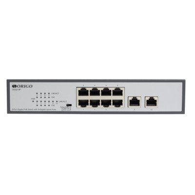 Коммутатор неуправляемый PoE ORIGO Unmanaged Switch 8x1000Base-T PoE, 2x1000Base-T, PoE Budget 120W, Long-range PoE up to 250m, 19" w/brackets