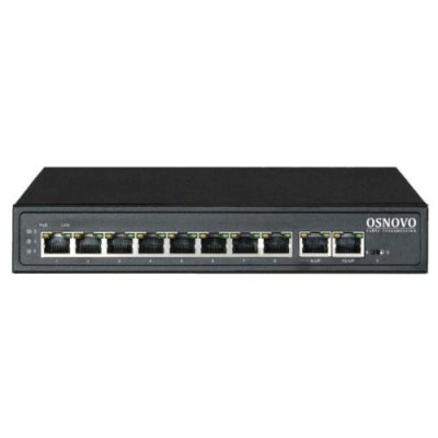 Коммутатор PoE Osnovo SW-21000(120W), 8 x FE с поддержкой PoE (IEEE 802.3af/at), 2 x FE, до 30W на порт, суммарно до 120W