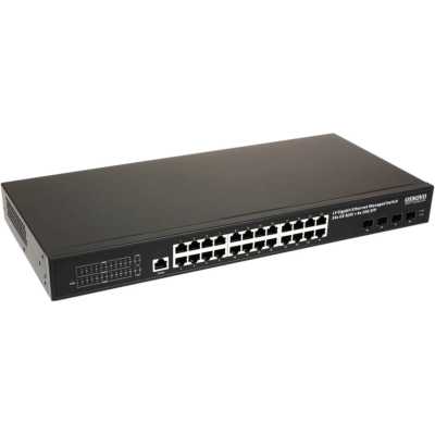 Управляемый L2+ коммутатор OSNOVO SW-24G4X-L2 Gigabit Ethernet на 28 портов. Порты: 24 x GE (10/100/1000Base-T) + 4 x 1G/10G SFP+ Uplink. Консольный порт, Уровень управления L2+. Поддержка Jumbo Frame
