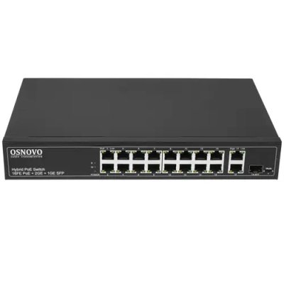 Коммутатор PoE коммутатор FE, 16 *10/100 Base-T с PoE, 2 x GE Uplink (RJ45), 1 x GE SFP Uplink, мощность PoE на порт до 30W, суммарно PoE до 292W