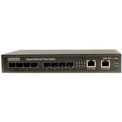 Коммутатор гигабитный Osnovo SW-7028, 8 *SFP 1000Base-FX, 2 x10/100/1000Base-T
