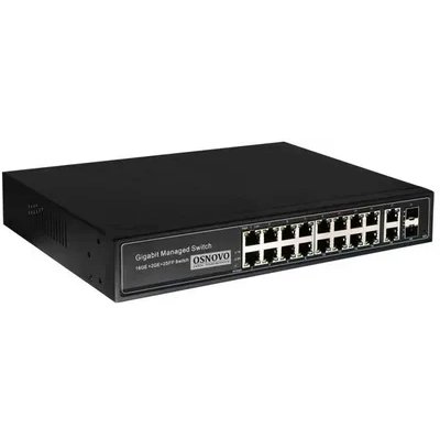 Коммутатор управляемый L2 PoE OSNOVO SW-8182/L(300W) Gigabit Ethernet на 16 RJ45 PoE + 2 x RJ45 + 2 GE SFP портов, до 30W на порт, суммарно до 300W