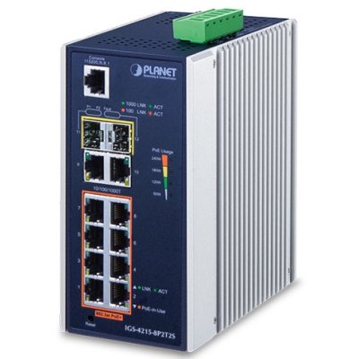 Коммутатор индустриальный PoE IGS-4215-8P2T2S для монтажа в DIN-рейку IP30 Industrial L2/L4 8-Port 10/100/1000T 802.3at PoE + 2-Port 10/100/100T + 2-Port 100/1000X SFP Managed Switch (-40~75 degrees C), dual redundant power input on 48~56VDC terminal bloc