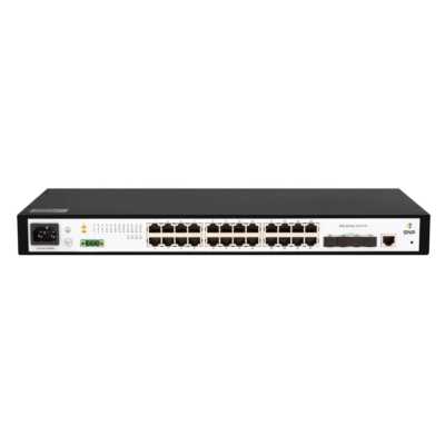 Коммутатор управляемый SNR 2+, 24 порта 10/100/1000Base-T, 4 порта 1/10G SFP+, встроенный БП ~220V AC, разъем для АКБ 12V с возможностью заряда
