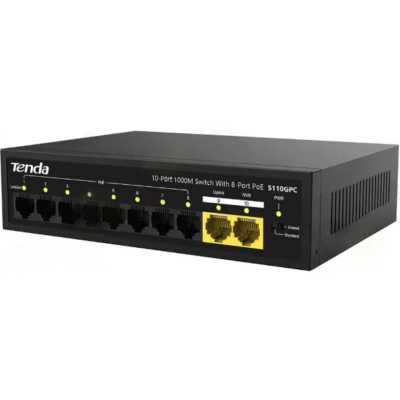 Коммутатор Tenda S110GPC, 8×100 Мбит/с PoE + 2×1 Гбит/с, неуправляемый