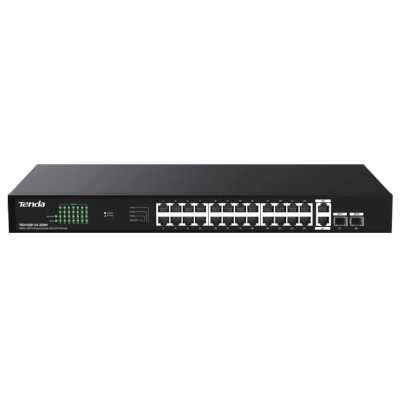 Коммутатор неуправляемый Tenda TEG1128P-24-250W PoE, 26x1 Гбит/с, PoE 24х30 Вт (до 230Вт), SFP 2х1 Гбит/с