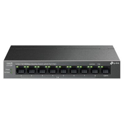 Коммутатор настольный TP-Link LS109P с 9 портами 10/100 Мбит/с (8 портов PoE+)