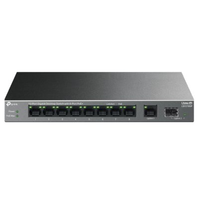 Коммутатор настольный TP-Link LS1210GP с 9 гигабитными портами (8 портов PoE+) и портом SFP